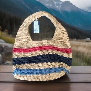 Stylish Straw Tote Bag with Multicolor Stripes